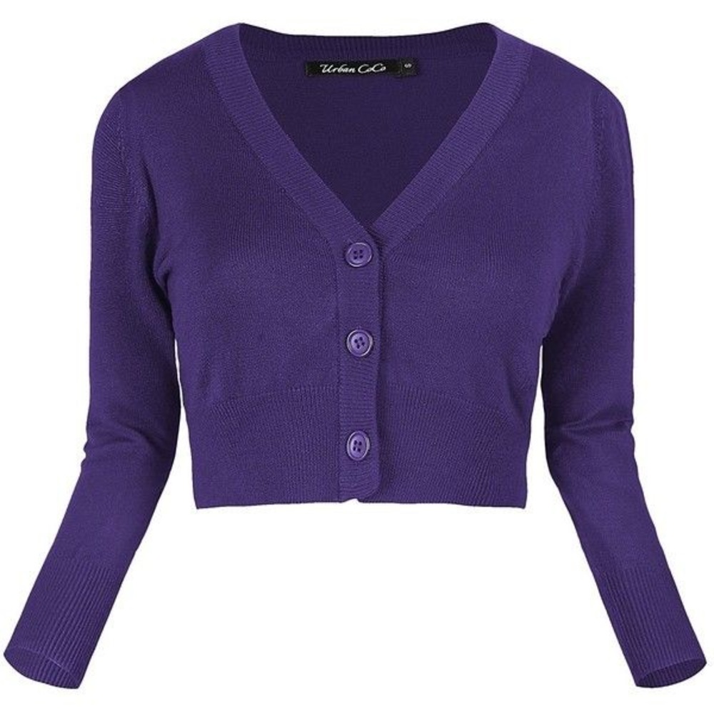☘️Purple Cropped Button-up Sweater